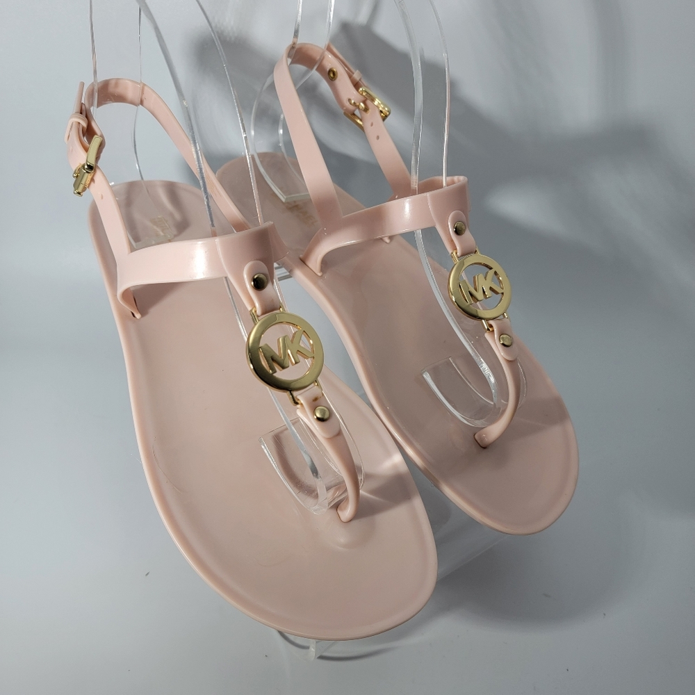 Michael Michael Kors Jelly Sandals Womens 8M Pink Gold Logo Buckle *Read - Picture 12 of 15